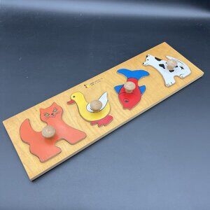 21" Wooden Animal Puzzle w/ Knob Peg Handles 1997 Doron Layeled First Puzzle